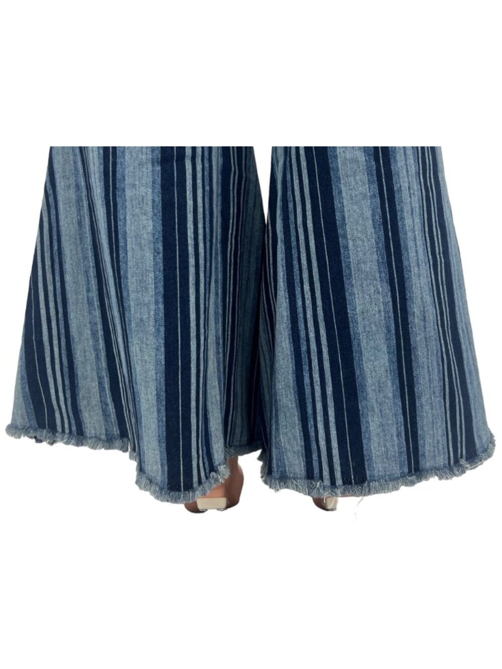 RARE NWT Free People Blue Stripe Super Flare Bell Bottom Jeans | Costal Cowgirl - Picture 11 of 16